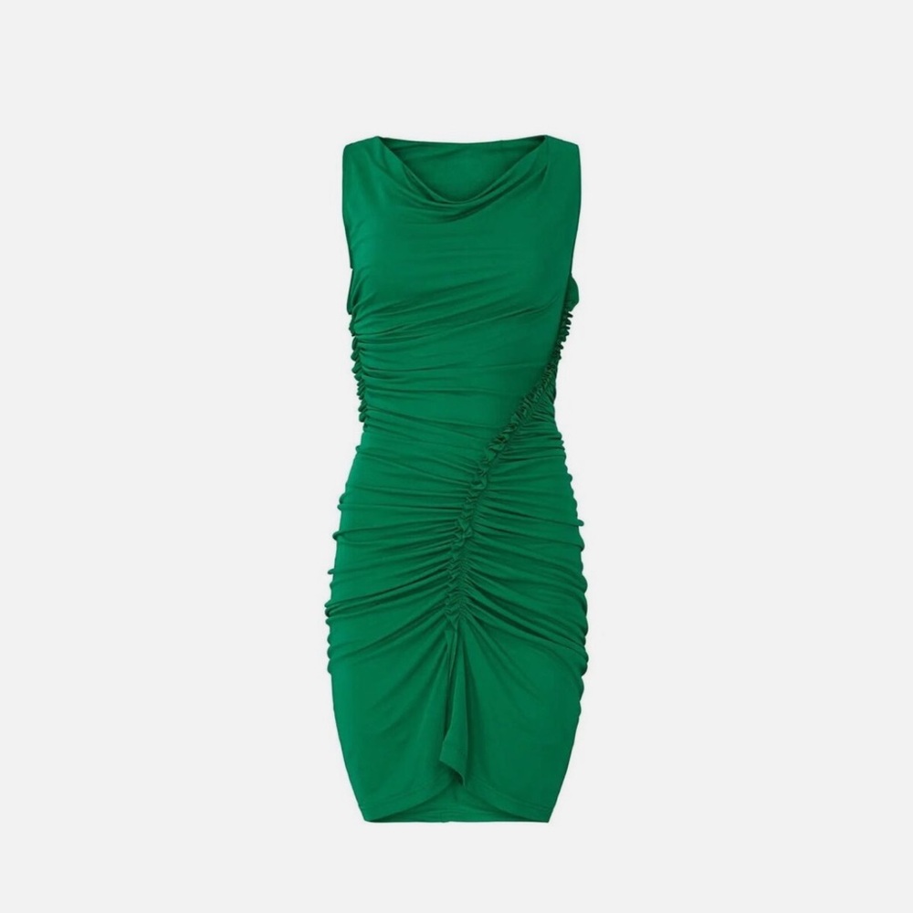 Atlein Leger Green Jersey Ruched
Mini Bodycon Dress